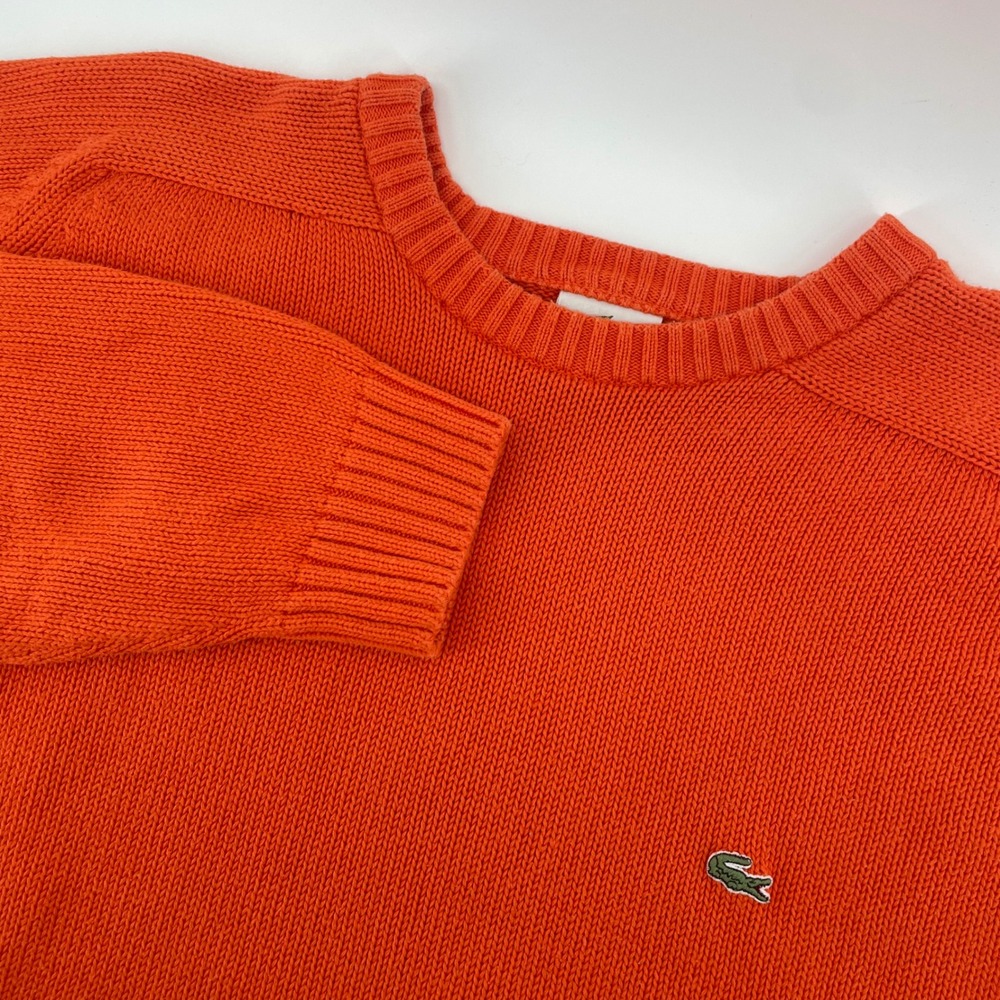 Lacoste Sweater Mens Large Orange Cotton Knit Raglan Crew Neck Pullover Logo